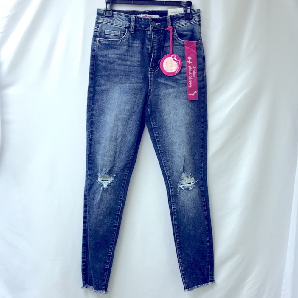 Dollhouse women high waist skinny blue jeans size 28 distressed